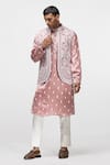 Buy_Asuka_Pink Velvet, Satin Embroidery Floral Dori Work Bundi And Kurta Set _at_Aza_Fashions