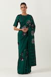 Buy_Label Earthen_Green Chanderi Silk Embroidered Floral Chameli Saree With Blouse  _at_Aza_Fashions