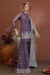 Buy_Neha Poddar_Purple Short Kurta Organza Embroidery Mirror Round Applique Work Sharara Set _at_Aza_Fashions