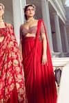 Buy_DiyaRajvvir_Red Tulle Embroidered Floral Blouse And Pre-draped Skirt Saree Set _at_Aza_Fashions