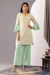 Buy_Abbaran_Ivory Cotton Cambric Printed Polka Dots Notched Hand Block Kurta And Palazzo Set _at_Aza_Fashions