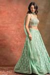 Buy_Pleats By Kaksha And Dimple_Green Chanderi Square Neck Printed Lehenga Set_at_Aza_Fashions