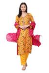 Buy_Shetab Kazmi_Yellow Modal Satin Floral, Gota Patti V Neck Print Kurta Set _at_Aza_Fashions
