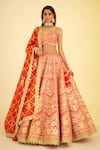 Buy_Shyam Narayan Prasad_Red Silk Embroidered Gota And Thread Work Panelled Bridal Lehenga Set With Sleeves _at_Aza_Fashions