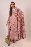 Buy_Label Shristi Chetani_Pink Crepe, Georgette Beads Round Neck Floral Pattern Cape Skirt Set _at_Aza_Fashions