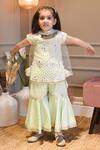 Buy_FAYON KIDS_Green Kurta Embroidery Fabric Pearl Gota Sharara Set _at_Aza_Fashions