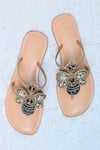Buy_Sandalwali_Gold Leather Queen Bee Embroidered Sandals_at_Aza_Fashions
