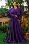 Buy_OMANA BY RANJANA BOTHRA_Purple Satin Sequin V Neck Flared Gown _at_Aza_Fashions