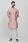 Buy_RNG Safawala_Pink Slub Silk Embroidered Thread And Sequin Kurta & Pant Set _at_Aza_Fashions