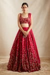 Buy_Astha Narang_Pink Lehenga Raw Silk Embroidered Nakshi Scoop Floral Bridal Set  _at_Aza_Fashions