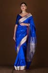 Buy_Devissha_Blue Pure Katan Silk Handwoven Floral Handloom Banarasi Saree _at_Aza_Fashions