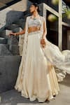 Buy_Awigna_Ivory Satin Organza And Flat Afrana Scallop Border Cape & Lehenga Set _at_Aza_Fashions