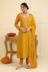 Buy_Esha Koul_Yellow Georgette Embroidered And Embellished Chikankari Notched Floral Kurta Set _at_Aza_Fashions