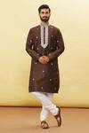 Buy_Arihant Rai Sinha_Brown Silk Embroidered Floral Spring Kurta And Churidar Set _at_Aza_Fashions