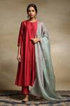 Buy_Weaver Story_Red Dupatta Organza, Handwoven Pure Chanderi, Kurta Lining Embroidered Set _at_Aza_Fashions