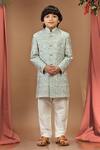 Buy_Kora By Nilesh Mitesh_Green Silk Embroidered Resham And Sequin Work Vintage Sherwani Set _at_Aza_Fashions