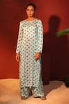 Buy_Shetab Kazmi_Blue Modal Satin Printed Floral Digital Round Kurta Palazzo Set _at_Aza_Fashions