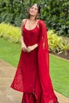 Buy_LABEL AISHWARYRIKA_Red Georgette And Chiffon Embroidered Chikankari Resham Sleeveless Kurta Set _at_Aza_Fashions