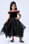 Buy_Pinkcow designs pvt ltd_Black Organza Embroidery Applique Floral Draped Gown _at_Aza_Fashions