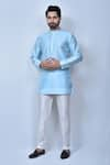 Buy_Arihant Rai Sinha_Blue Art Silk Plain Short Straight Kurta Set _at_Aza_Fashions