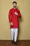 Buy_Aryavir Malhotra_Red Cotton Silk Plain Straight Solid Kurta _at_Aza_Fashions