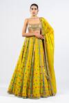 Buy_Vvani By Vani Vats_Green Georgette, Satin Sequins, Mirrors Square Neck Floral Pattern Lehenga Set _at_Aza_Fashions