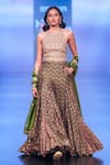 Buy_PUNIT BALANA_Green Chanderi Silk Print Bandhani Round Neck And Chevron Lehenga Set _at_Aza_Fashions
