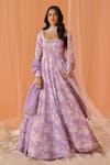 Buy_Lashkaraa_Purple Chanderi Beads, Embroidery Square Neck, Floral Printed Anarkali Set_at_Aza_Fashions