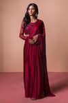 Buy_Soha by Harleen and Sona_Maroon Saree Satin Embroidered Crystal Round Tonal Blouse With Pre-stitched _at_Aza_Fashions