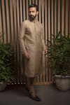 Buy_Darshika Menswear_Green Cotton Silk Plain Kurta Set _at_Aza_Fashions