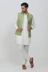 Buy_RNG Safawala_Green Brocade Silk Printed Paisley-floral Jacket And Straight Kurta Set _at_Aza_Fashions