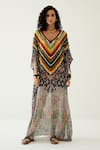 Buy_Payal Jain_Black Georgette Abstract Pattern V Neck Striped Kaftan_at_Aza_Fashions