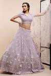 Buy_Kalighata_Purple Net Sequins, Cut Work V-neck Embellished V Bridal Lehenga Set _at_Aza_Fashions