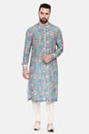 Buy_Mayank Modi - Men_Blue Muslin Print Mughal Floral Kurta Set_at_Aza_Fashions