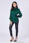 Buy_S&N by Shantnu Nikhil_Emerald Green Soda Satin Embellished Rivets High Neck Bishop Sleeve Top _at_Aza_Fashions