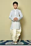 Buy_Petite Pomme_White Cotton, Silk Patterned Kurta And Dhoti Set _at_Aza_Fashions