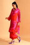 Buy_Moh India_Red Silk Collared Rose Print Tunic And Trouser Set_at_Aza_Fashions