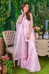 Buy_Ohaila Khan_Pink Chanderi, Organza, Crepe Maia Geometric Embroidered Kurta Sharara Set _at_Aza_Fashions