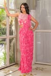 Buy_Suruchi Parakh_Pink Georgette Print Floral Round Neck Pre-draped Saree With Blouse _at_Aza_Fashions