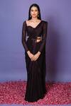 Pritika Vora_Wine Saree : Georgette Embroidered Rhinestones Ruffle Set With Belt For Women_Online_at_Aza_Fashions
