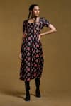 Buy_Ritu Kumar_Black Silk Velvet Floral Square Neck Midi Dress _at_Aza_Fashions