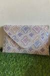 Shop_Kreivo By Vamanshi Damania_White Embellished Quatrefoil Beads Envelope Bag _at_Aza_Fashions