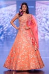 Buy_Anushree Reddy_Orange Organza Embroidery Floral Motifs Basrat Bridal Lehenga Set  _at_Aza_Fashions