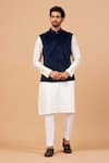 Buy_Hilo Design_Blue Bundi Velvet Plain Mandarin Collar Kurta Set _at_Aza_Fashions