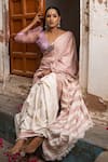 Buy_TaBa Kashi By Artika Shah_Pink Bamboo Woven Striped Semi Handloom Saree  _at_Aza_Fashions