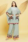 Buy_Rajat K Tangri_Gray Crepe Horse Boat Mughal Pattern Kaftan And Pant Set _at_Aza_Fashions