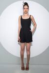 Buy_Pocketful Of Cherrie_Black Crepe Plain Scoop Neck Box Pleated Romper  _at_Aza_Fashions