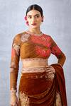 Buy_Torani_Yellow Silk Velvet And Embroidery Digital Aftaabi Darshini Blouse _at_Aza_Fashions