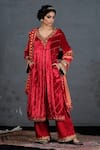 Buy_Soniya G_Red Pure Micro Velvet V Neck Neckline Embroidered Kurta Palazzo Set _at_Aza_Fashions