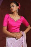 Buy_Weaver Story_Pink Satin Silk Hand Embroidered Zardozi Plunge Sweetheart Neck Pure Blouse _at_Aza_Fashions
